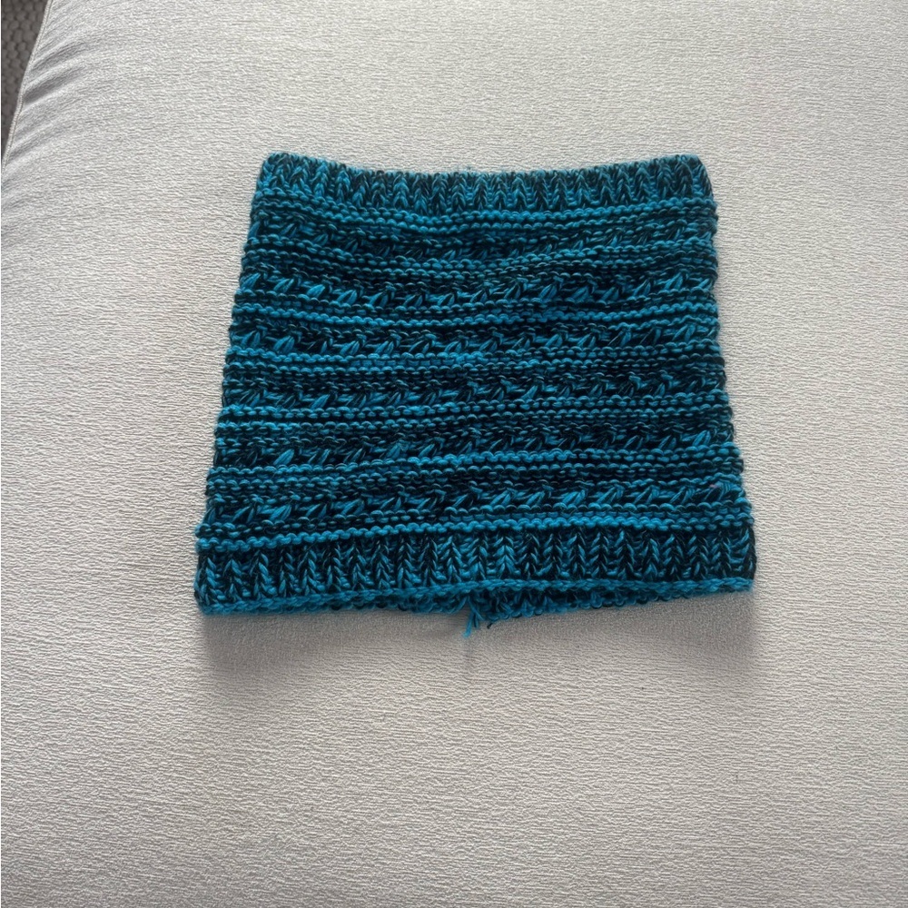 Blue & Black Crochet Cowl Neck Scarf | Chunky Knit Infinity Scarf